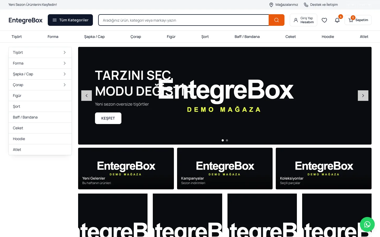 Market teması: demo mağaza ana sayfası